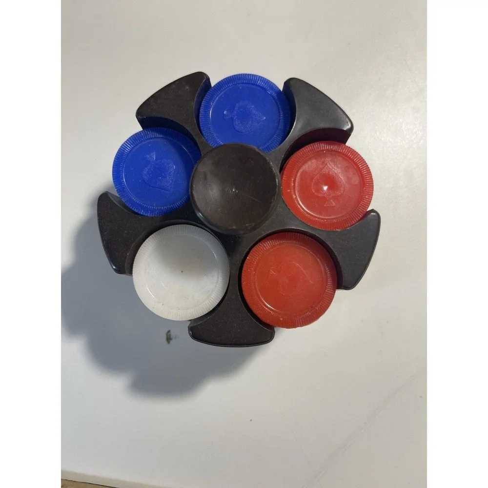 Vintage Poker‎ Chip Set and Brown Plastic Caddy Holder